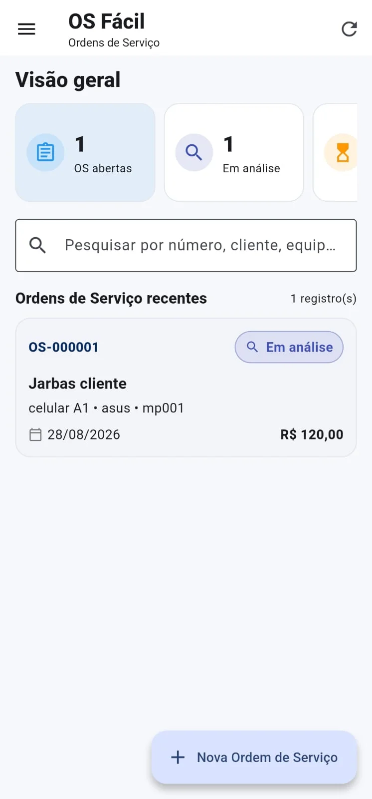 Aplicativo OS Fácil para emissão de ordens de serviço e laudos técnicos profissionais
